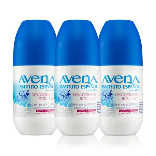 Instituto Español Avena Desodorante Soft, Roll-On Antitranspirante, Te ayudará con el mal olor causado por el sudor, 100% Avena Natural, 24 horas de