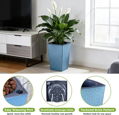 Miniatura 5 de Paquete de 2 macetas de riego automático de 10.7" x 6.9" para plantas de interior, macetas violetas de riego automático, macetas de flores