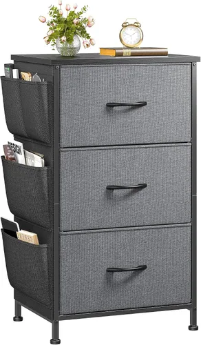 Miniatura 13 de EnHomee Mesita de noche alta, mesita de noche con cajones para dormitorio, mesita de noche con parte superior de madera, mesa auxiliar con marco