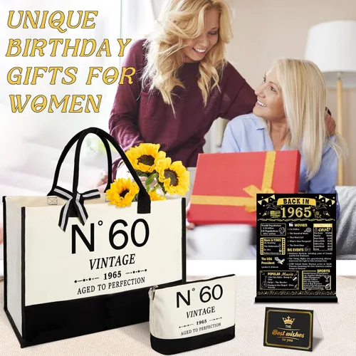 Miniatura 7 de YeohJoy Regalos de 60 cumpleaños para mujeres, bolsa de lona para viaje, regalos únicos de 60 años para su esposa, hermana, mamá, tía, amigas, bolso