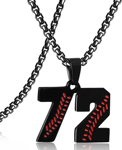 Miniatura 53 de SKQIR Colgante de número de jersey de béisbol para hombres y niños - Cadena de acero inoxidable para atletas - Negro