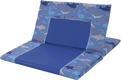 Miniatura 4 de Everything Kids - Sábana para siesta preescolar preescolar con diseño de tiburón, pescado, azul océano y gris