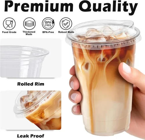 Miniatura 4 de Clawsoff 20 oz 100 Pack Clear Plastic Cups with Lids, Sturdy Iced Coffee Cups with Sip Lids, Disposable Food Safe Smoothie Cup for Cold Drinks