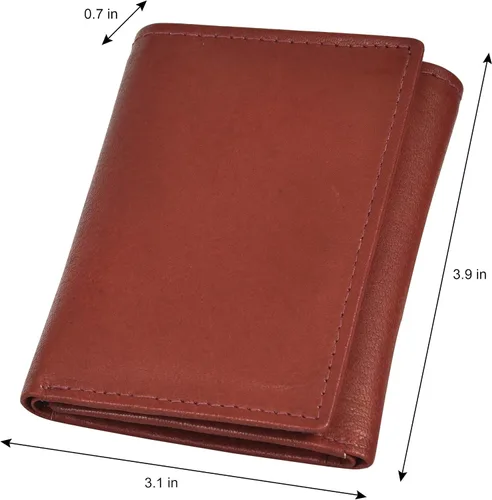 Miniatura 5 de LB LEATHERBOSS Billetera compacta delgada y compacta con bolsillo para monedas y identificación para niños, Borgoña, Billetera triple