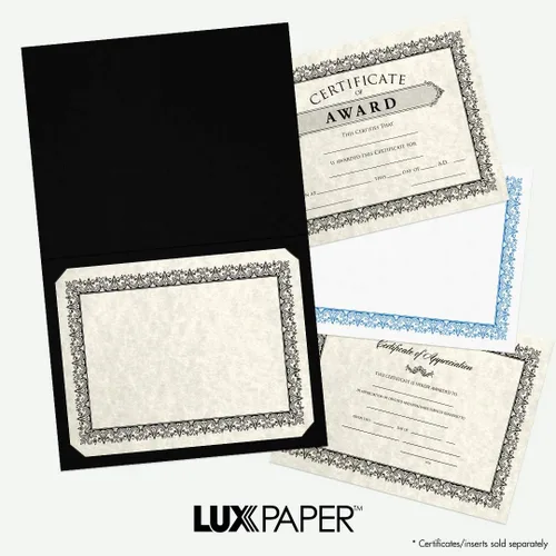 Miniatura 6 de LUXPaper Porta certificados de 9.5 x 12 pulgadas, lino azul náutico, borde de lámina dorada en relieve, cubierta de 100 libras, 25