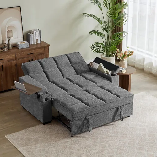 Miniatura 20 de Auvsoce - Sofá cama biplaza de 65 pulgadas, sofá convertible para sala de estar, sofá para RV con respaldo ajustable, chaise longue, mesa lateral
