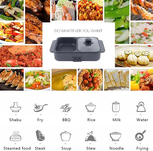Miniatura 2 de Olla Caliente con Parrilla, Olla Caliente Eléctrica y Sartén, Olla Shabu Shabu con Parrilla, Olla Shabu Shabu Antiadherente y Plancha 2 en 1