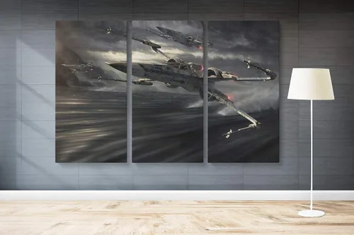 Miniatura 2 de Arte de pared en lienzo de batalla de cazas estelares Arte de pared de naves espaciales futurista de ciencia ficción Arte de pared con tema
