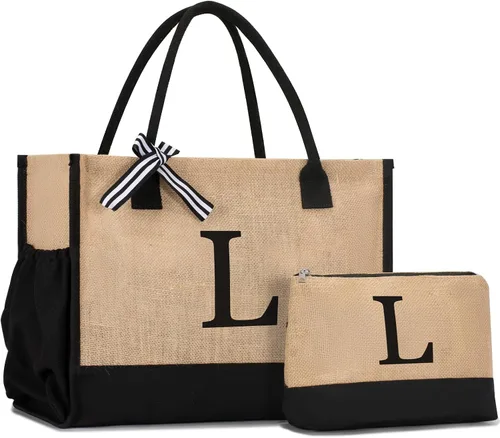 Miniatura 146 de Initial Canvas Tote Bag Birthdays Gift for Women Mom Teacher Friend Bridesmaid,Custom for Wedding Beach Holidays