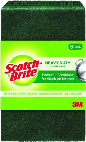 Scotch-Brite Almohadilla de fregado de servicio pesado, escoba de platos para cocina + exterior, 8 almohadillas de fregado para ollas y sartenes sin