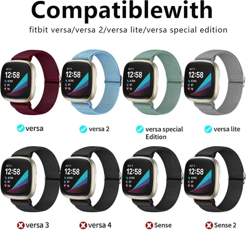 Miniatura 5 de Paquete de 5 bandas compatibles con Fitbit Versa 2 para mujeres/Versa Lite/SE, suave banda de nylon trenzada ajustable para un solo bucle