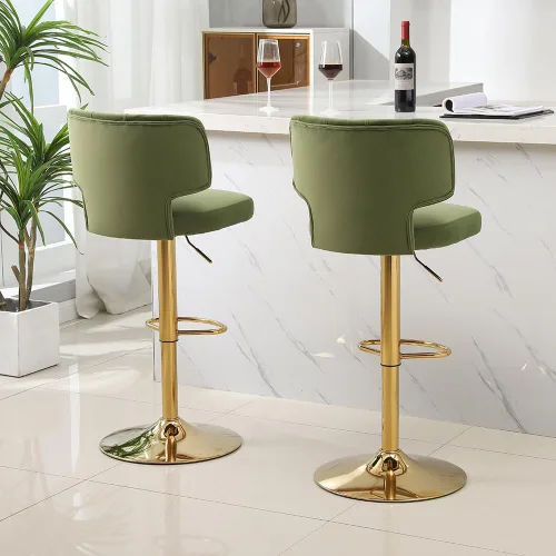 Miniatura 7 de 2 taburetes de bar modernos de altura de mostrador con parte trasera tapizada giratoria ajustable para cocina, isla restaurante, aguacate, verde