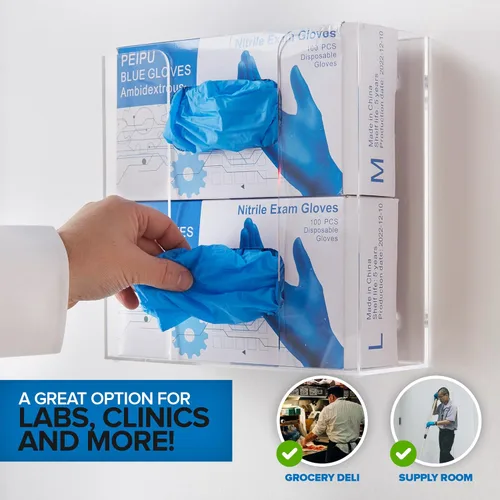 Miniatura 7 de Stock Your Home Dispensador doble de guantes acrílicos, estante para caja de pañuelos, soporte de pared para guantes, para cocina, armario