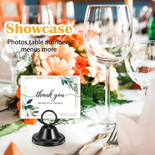 Miniatura 6 de 20 soportes para números de mesa, soportes de metal circulares con nombre base, clips de menú para boda, fiesta, recepción, soportes de fotos