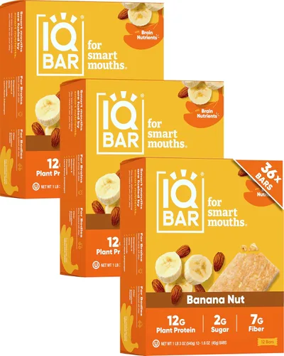 Miniatura 8 de IQBAR - Barras de proteínas para el cerebro y el cuerpo a base de plantas - Banana y nuez - 24 unidades - Keto, veganas, bajas en carbohidratos