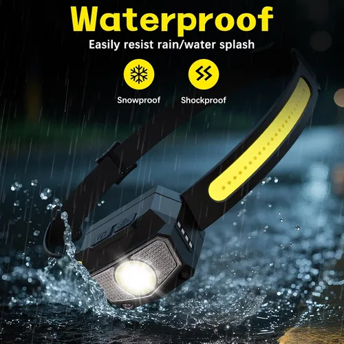 Miniatura 6 de Paquete de 3 faros recargables, haz COB de 230° de ancho y 60° de luz LED súper birght con luz blanca roja, luces de cabeza de 7 modos para frente