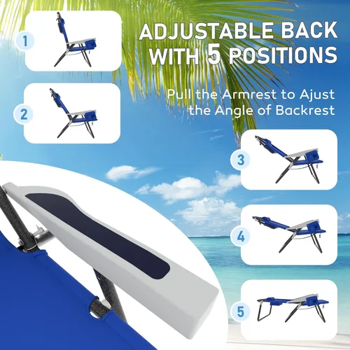 Miniatura 4 de MUPATER Silla plegable portátil, tumbona plegable para patio al aire libre con bolsillo desmontable, sillas de playa para adultos resistentes