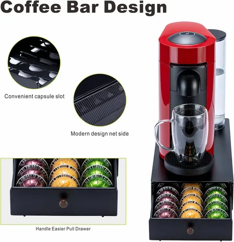 Miniatura 3 de FlagShip Cajón para cápsulas de café Nespresso Vertuo, capacidad para hasta 30 cápsulas grandes Vertuo, ahorra espacio, diseño extraíble suave, se