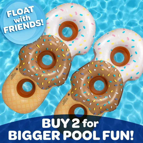 Miniatura 5 de Flotador inflable gigante XL para 3 personas con cono de helado para piscina, casi 7 pies de largo. Asientos de malla, 4 veces más grueso para más