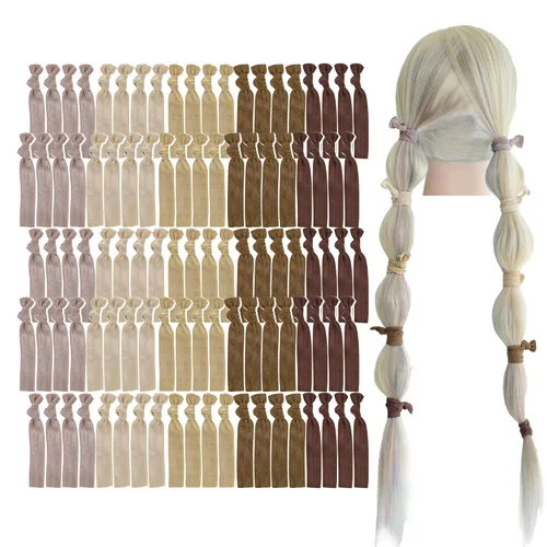 Miniatura 28 de MEEDEE Paquete de 100 lazos para el cabello, color negro, sin pliegues, nudos suaves para mujeres, sin daño, adecuado para colas de caballo, yoga