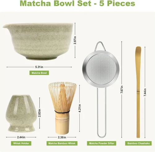 Miniatura 6 de Juego de batidor de matcha verde, kit de té japonés con batidor y cuchara de bambú, Chawan de cerámica con boquilla para ceremonia de té