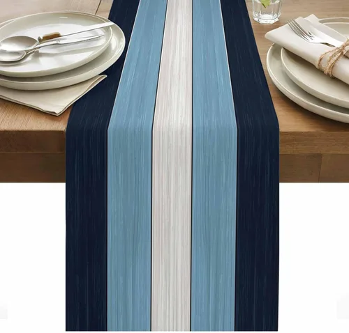 Miniatura 55 de Ocean Hues Farmhouse - Camino de mesa de lino y algodón, estilo retro, con textura de madera de granero rústica, degradado, azul, gris, Azul
