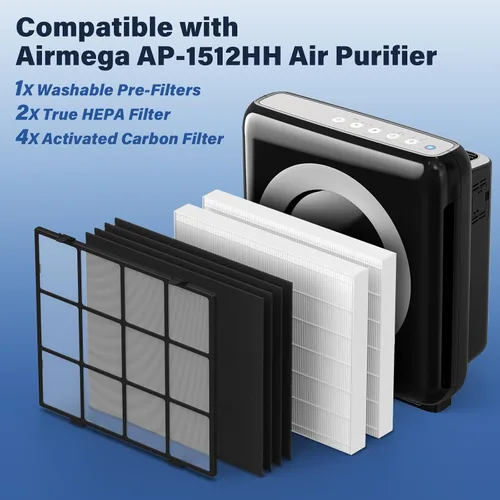 Miniatura 2 de AP-1512HH - Filtro de repuesto para Coway Airmega AP1512HH, purificadores de filtro de aire de 656.2 ft, parte # 3304899, 1 prefiltro lavable, 2