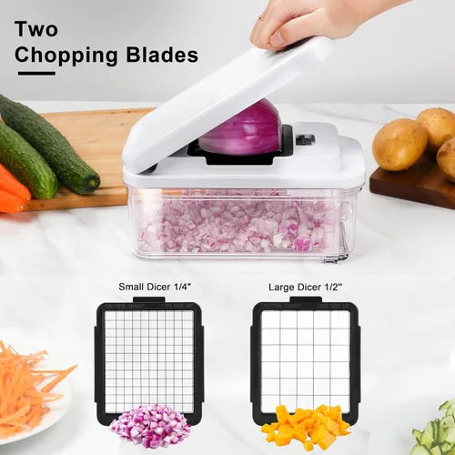 Miniatura 3 de Picador de verduras, picador profesional de alimentos y picador de cebolla, cortador de verduras para ensalada con 7 cuchillas y recipiente de 30.4