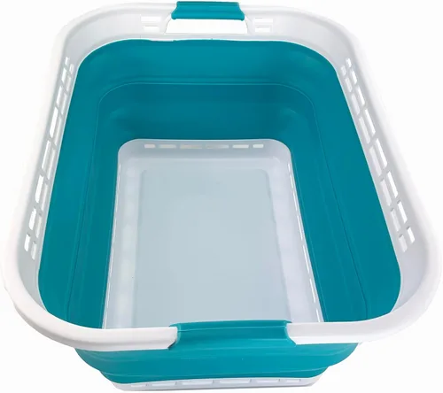 Miniatura 9 de SAMMART Cesta de lavandería de plástico plegable de 42L (11 galones) - Contenedor/Organizador de almacenamiento plegable emergente - Tina de lavado