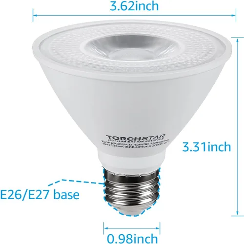 Miniatura 7 de TORCHSTAR PAR30 - Bombilla LED de cuello corto, equivalente a 8 W, 75 W, regulable CRI90+, certificación UL, base E26, bombillas de 800 LM, blanco