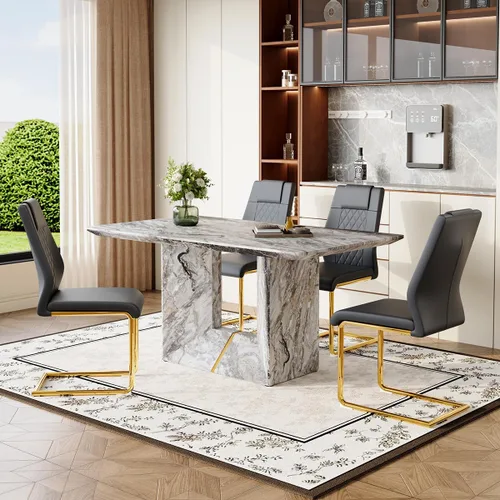 Miniatura 21 de Mesa de comedor negra de 63 pulgadas Mesa de comedor moderna Mesa rectangular de madera con patas en forma de U de alta resistencia Estable