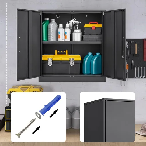 Miniatura 5 de LUCYPAL Armarios de almacenamiento de metal con 2 puertas y asa, gabinete de almacenamiento con bloqueo de acero con estantes ajustables, gabinete