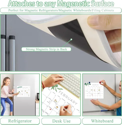 Miniatura 5 de Calendario de refrigerador 2026-2027, calendario magnético de 18 meses para refrigerador, calendarios de refrigerador de papel grueso con imán