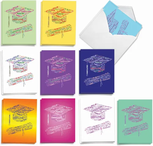The Best Card Company Diploma Wordart - 20 tarjetas de graduación en caja surtidas con sobres (4 x 5.12 pulgadas) - Tapa llena de palabras y diploma