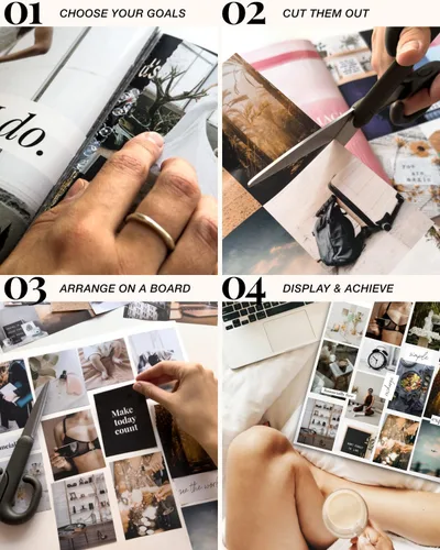 Miniatura 4 de Libro de tablero de visión para mujeres - Más de 1000 imágenes diversas, citas, ejercicios de autodescubrimiento Kit completo de suministros