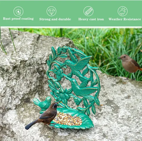 Miniatura 8 de Sungmor Comedero para pájaros de hierro fundido montado en la pared, lindo comedero para colibríes, pequeño baño de agua, comedero para pájaros