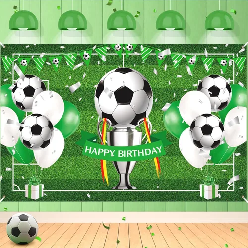 Cartel de feliz cumpleaños de fútbol para niños y adolescentes – Cartel grande de cumpleaños con temática deportiva para fiestas de fútbol Estilo 3