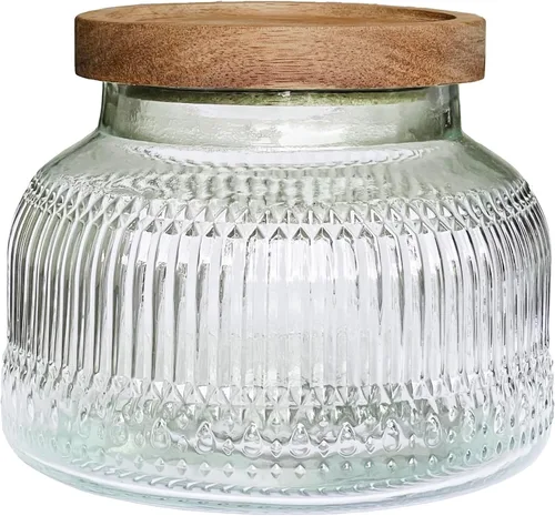 Miniatura 13 de Tarro decorativo de vidrio azul con tapa de madera hermética de 25.4 onzas, 2 piezas, boca ancha, recipientes de almacenamiento de alimentos