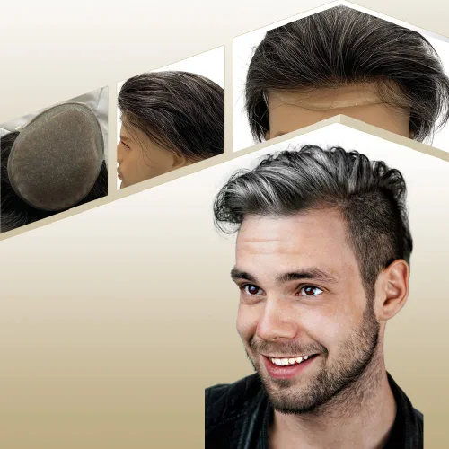Miniatura 9 de Toupee para hombres, piezas de cabello 100% europeo, sistema de reemplazo de cabello humano virgen de 10 x 8 pulgadas, mono encaje con poliuretano