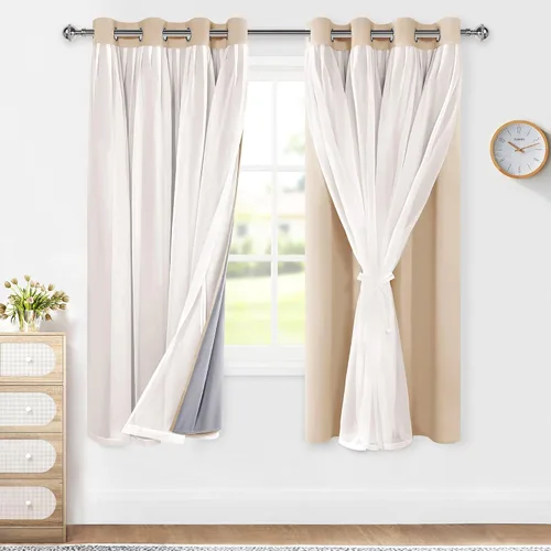 Miniatura 14 de XWZO Cortinas 100% opacas de doble capa para guardería, cortinas opacas con superposición transparente para dormitorio de niñas, cortinas