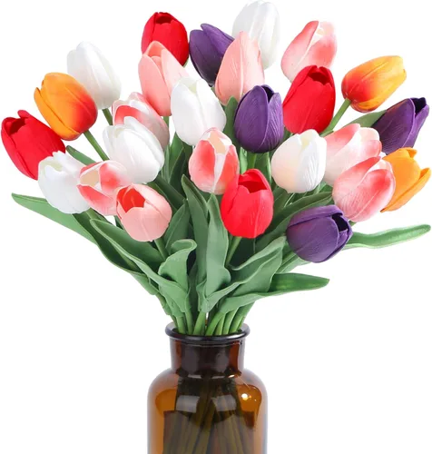 Miniatura 22 de SITUMEIZI 15 piezas de flores blancas artificiales, tulipanes artificiales de poliuretano de 14 pulgadas a granel para el hogar, cocina, Pascua