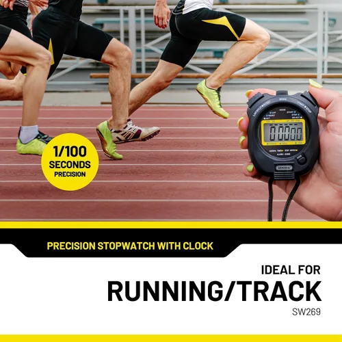 Miniatura 6 de General Tools Temporizador deportivo SW269, cronómetro con reloj, negro