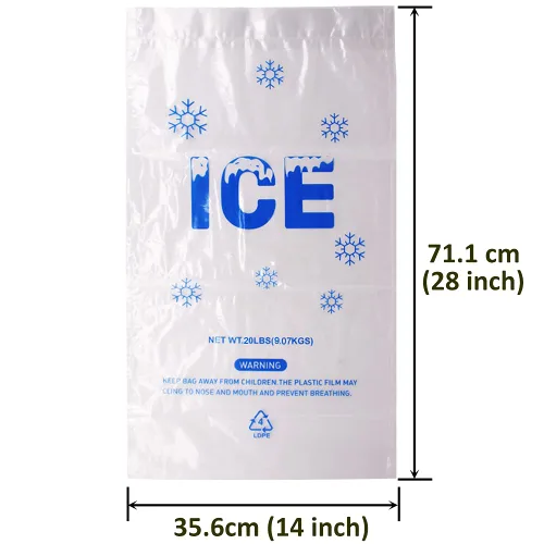 Miniatura 4 de Paquete de 100 bolsas de hielo de plástico con cordón de 20 libras, bolsas de hielo resistentes de 14 x 28 pulgadas con cuerda de plástico