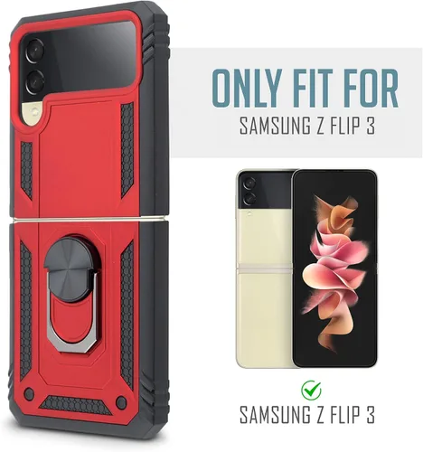 Miniatura 2 de Funda compatible con Galaxy Z Flip 3 anillos, delgada funda magnética para teléfono, protección completa, policarbonato duro con agarre