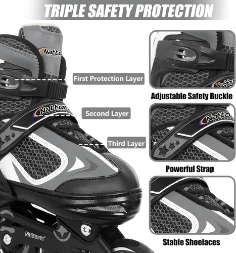 Miniatura 2 de Nattork Blade - Patines para niños con rueda iluminada, para exteriores e interiores, patines negros en línea iluminados para niños pequeños de 5 a