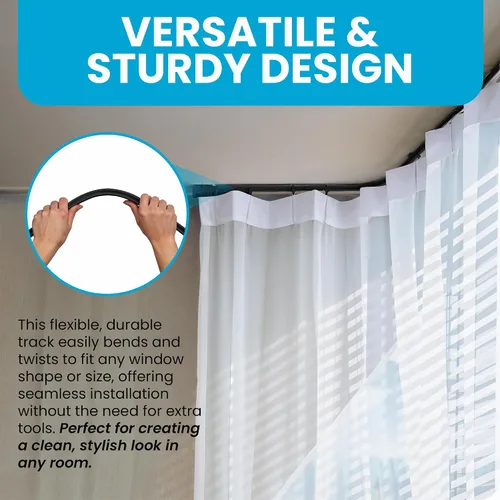 Miniatura 2 de Riel de cortina de techo – Riel de montaje en techo negro flexible flexible de 16.4 ft para divisor de habitación, ducha, baño, instalación de techo