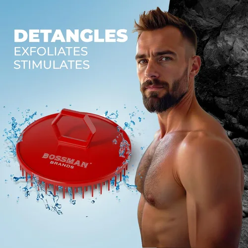 Miniatura 6 de Bossman Masajeador y cepillo de champú para cuero cabelludo (3 pulgadas, rojo) - Cepillo exfoliante para cuero cabelludo - Limpiador de cabeza