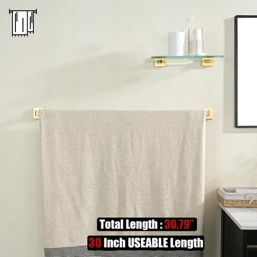 Miniatura 5 de JQK Barra de Toalla Dorada, Toallero de 32.36 Pulgadas con Bordes Redondeados, Montaje en Pared de Acero Inoxidable 304 para Baño, Longitud Útil