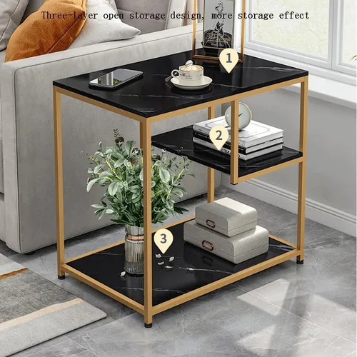 Miniatura 7 de Mesa auxiliar auxiliar rectangular marmoleado mesa auxiliar de lujo para sofá, mesa auxiliar delgada con metal e para espacios pequeños, sala