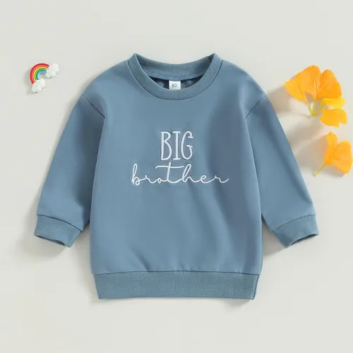 Miniatura 2 de Big Brother Little Sister Conjuntos a juego para bebé, sudadera de manga larga de color sólido para otoño e invierno